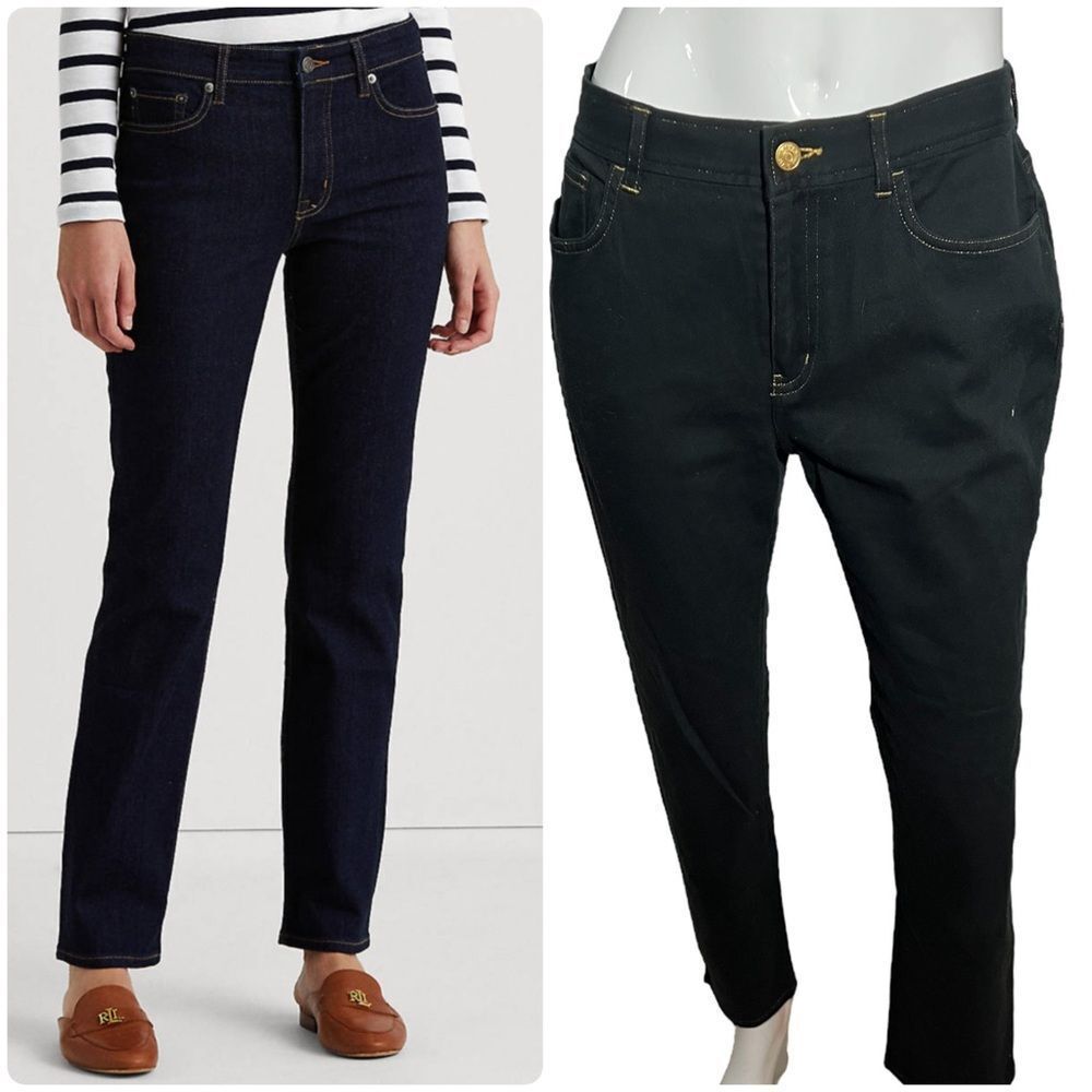 Ralph Lauren Skinny/Straight Leg Black Jeans‎ With Gold Stitching -- 4